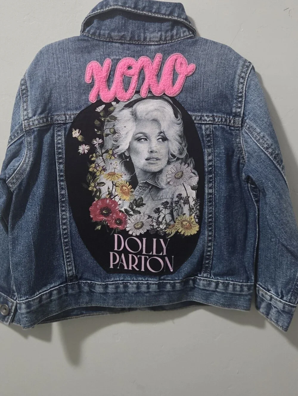 The Children's Place ..Upcycled Dolly Parton Denim Jacket with Pink XOXO
